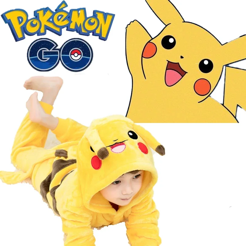Pokemon pikachu s jedným kusom s kapucňou kombinézy Deti chlapec dievčatko domáci steh pyžamas deti dinosaurus roztomilé dieťa vianočné oblečenie
