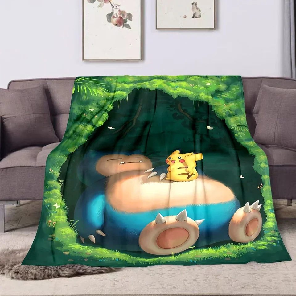Pokemon Snorlax Vytlačená prikrývka pre domáce cestovanie mäkká a pohodlná prikrývka pre dospelých a deti karikatúra teplý prikrývka darček