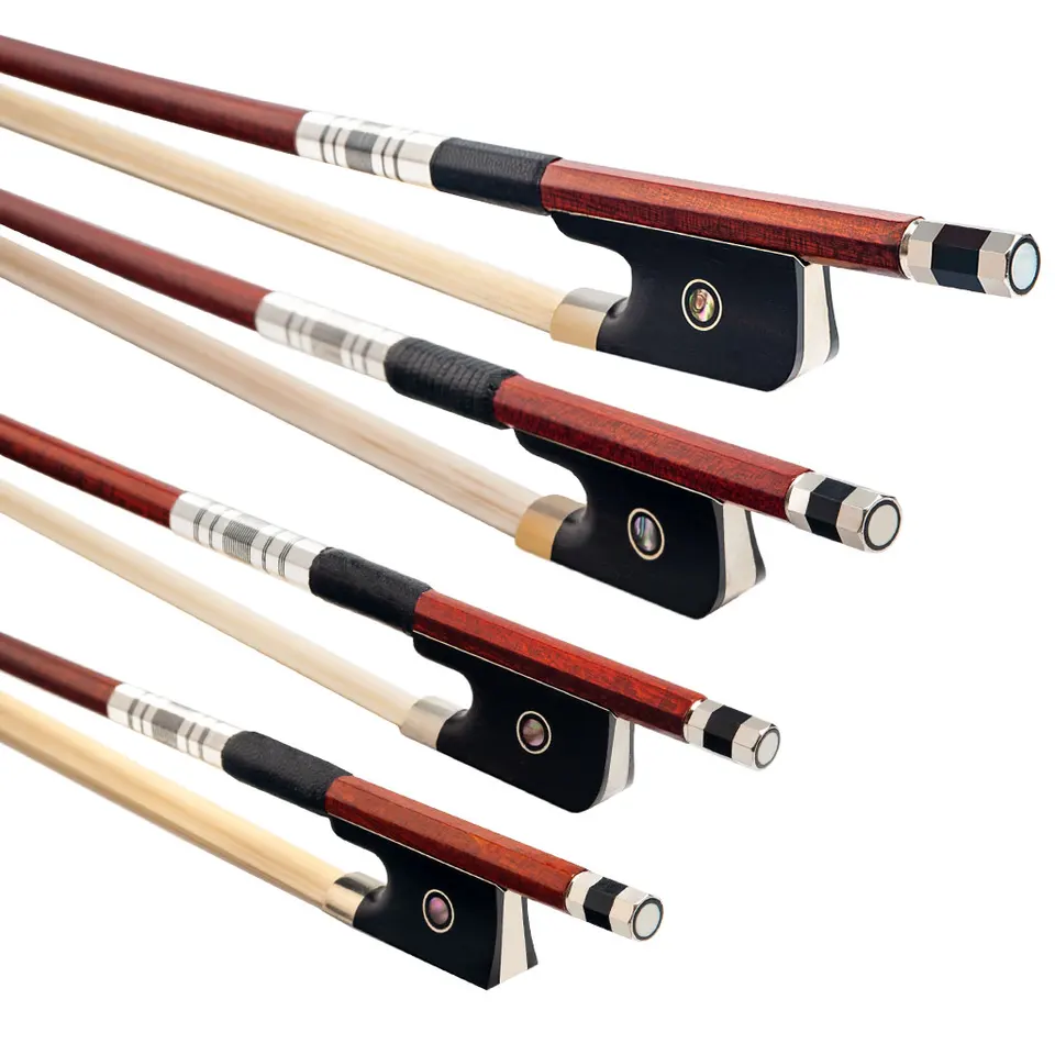 Pokročilý hybridný pernambuco Bow Bow uhlíkové vlákno jadro ebenová žaba prírodný konský koň pre husle/violu/violončelo/dvojité basy