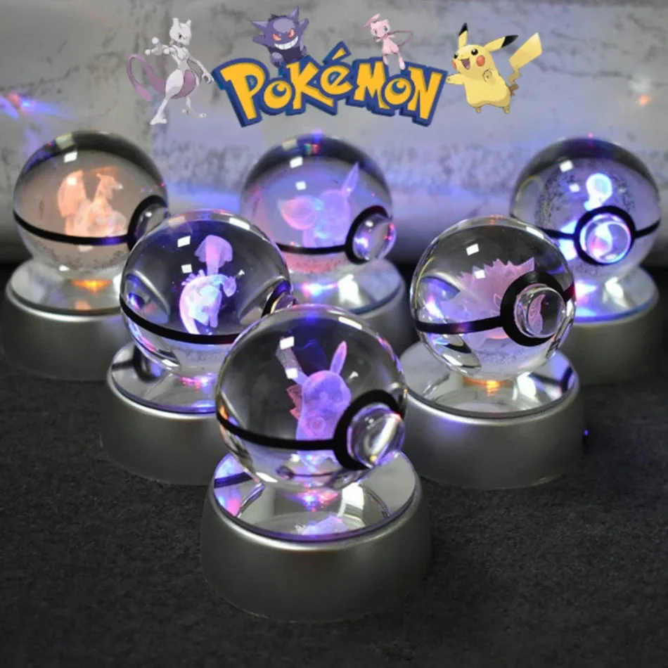 Pokémon 3D krištáľový guľôčkový ples pikachu mewtwo arceus model trojrozmerné figúrky pokeball galpal gall farebná lampa základňa ozdoby