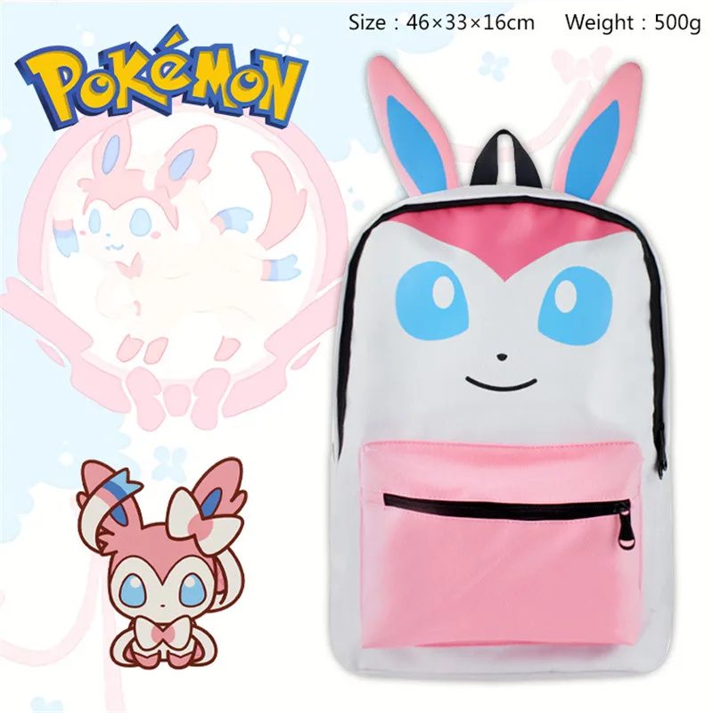 Pokémon anime sylveon nymfali feeinara batoh nylon School Rucksack Student Bag Darček so ušami Mochila