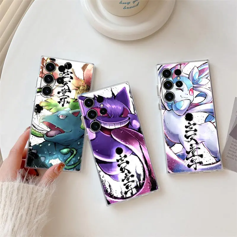 Pokémon Gengar Sylveon Anime Telefón pre Samsung Galaxy S24fe S25 S23 S21 Ultra S20 S24 Fe S22 S25Plus A35 A55 5G Clear Cover Cover Cover