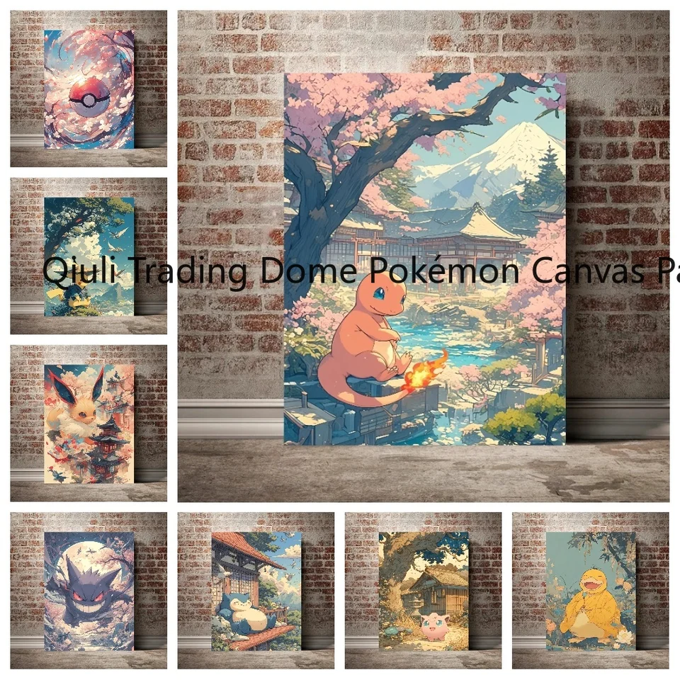 Pokémon na plátno na plátne pikachu nástenné umenie dekoratívny estetický plagát
