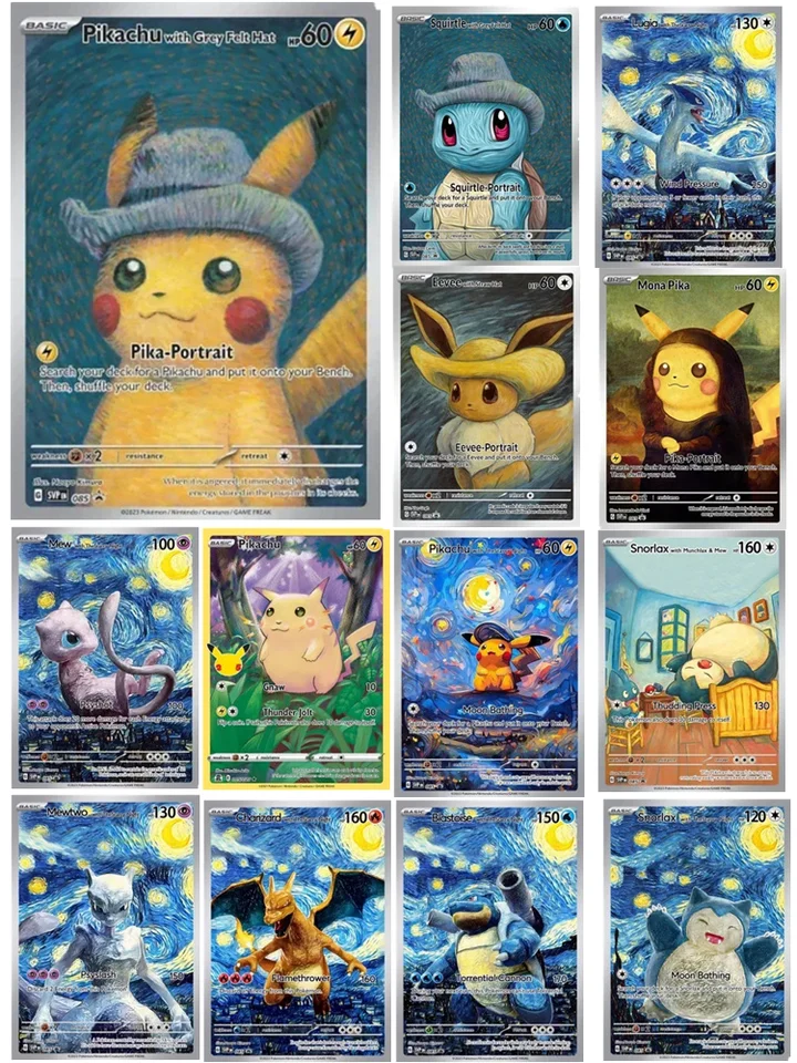 Pokémon van gogh múzeum pikachu kolekcie karty DIY Pokemon Classic Single Card Anime Self Cards Darček hračky