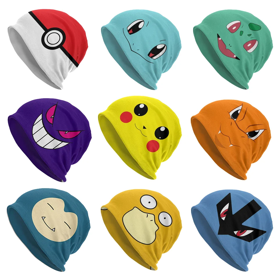 Pokémonové darčeky čiapky pre muža pre muža Teenage Piakchu Beanies lebky Bulbasaur Caps
