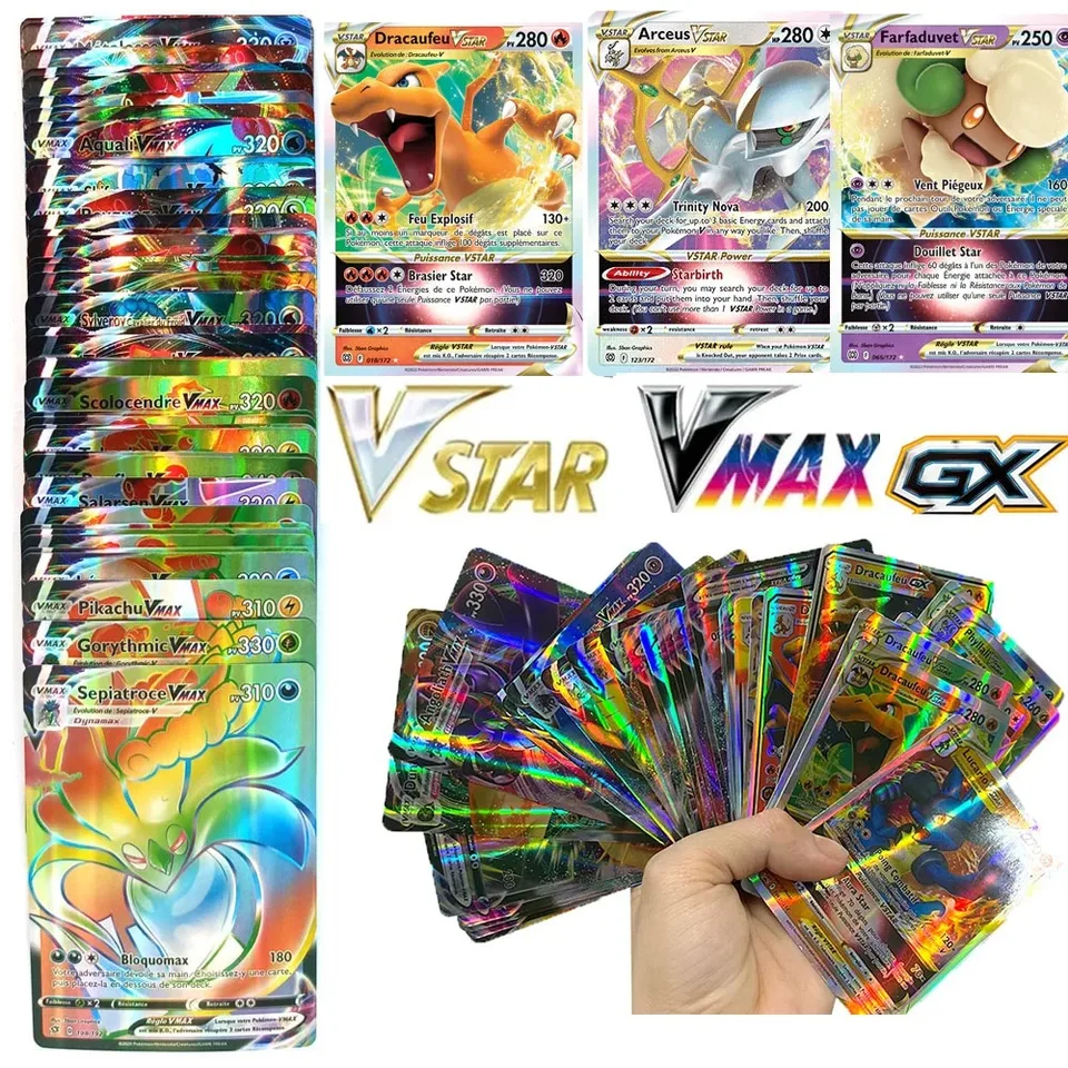 Pokémonové karty Vstar Vmax GX francúzska verzia Zábavné bleskové karty Trading Cards Detské karty vianočné narodeniny darčeky pre deti hračky