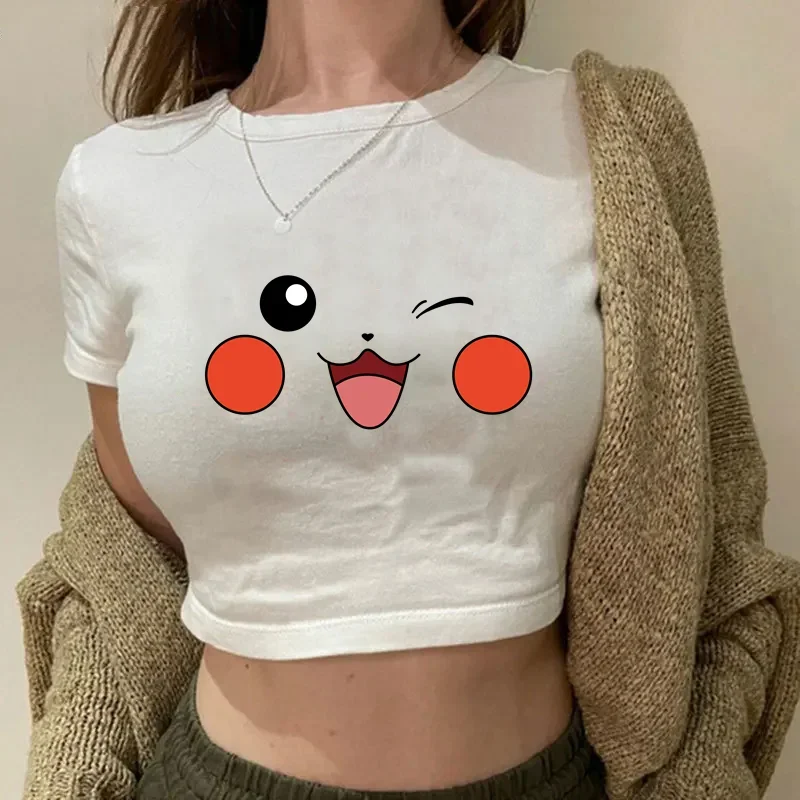 Pokémonové letné dámske tričko YK2 Plodina Top dievčatá okrúhly krk tričko