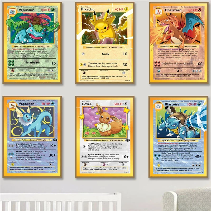Pokémonové výtlačky kariet plagát Pikachu charizard blastoise mewtwo eevee maľba maľba anime múčka múry obývacia izba dekorácie nástenná maľba