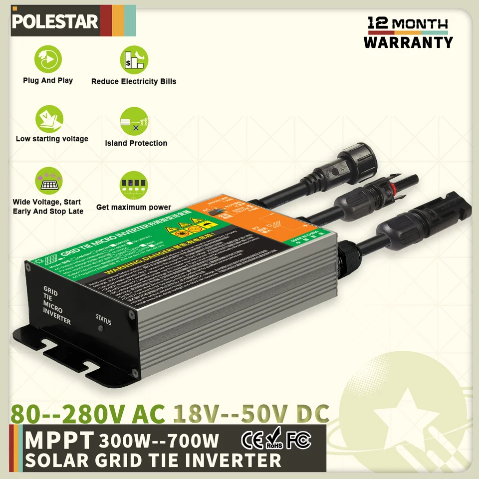 Polestar 700W 500W 350W Solárna mriežka Micro Inverter MPPT Vstup DC26V-46V PV Výstup AC110V-240V Domáca solárna solárna solárna solárna energia na mriežkovom systéme