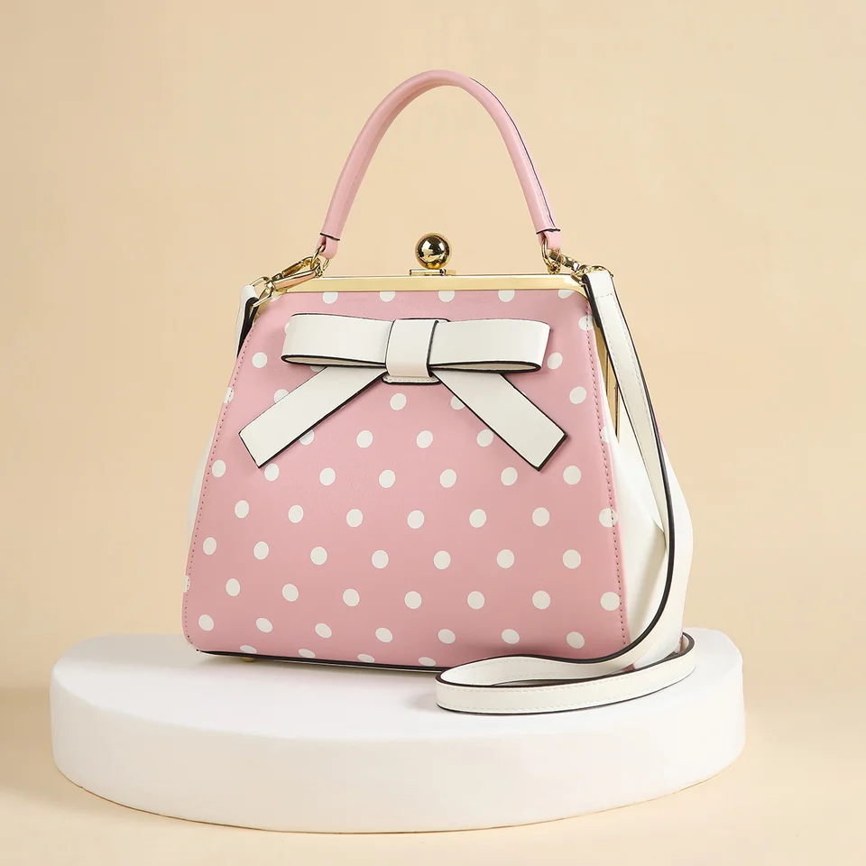 Polka bodka ideálna pre malé dievčatá Pu Satchel Kabelka pre ženy - Uzáver zámku, výzdoba kamienka, patentovaná koža vzhľad