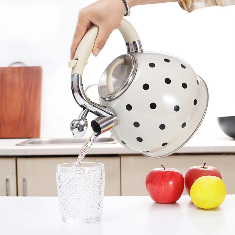 Polka dot zvuk vriaceho varná kanvica 3.5L z nehrdzavejúcej ocele Nemagnetický plynový kachle Indukcia sporáka Univerzálny čaj čajovňa voda Kettle