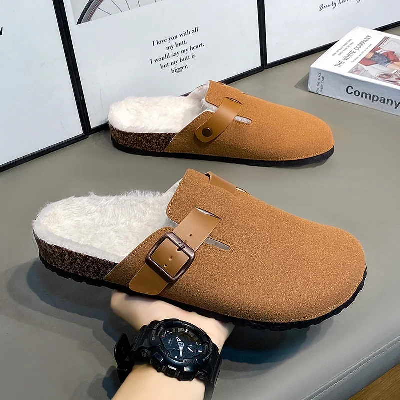Polovičné bavlnené bokanové topánky Men papuče na jeseň a zimu Nová položka Cowhide Real Wool Halfal Polovica balenie Boken Oak Sole Vonkajší sandál