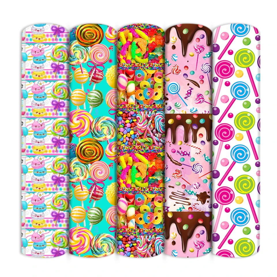 Polyester alebo čistá bavlnená látka 4 cesty natiahnite Candy Lollipop potlačená látka na šitie bábiky DIY Craft Supplies 50*145 cm