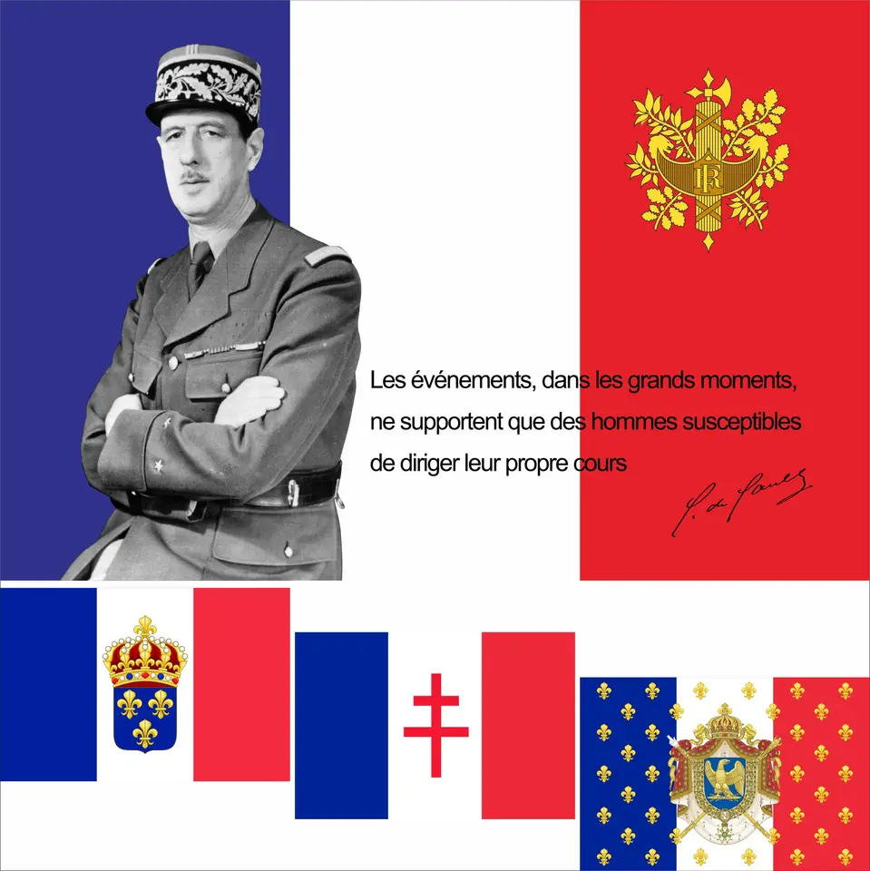 Polyester Double Stitched Banner, Francúzsko, Napoleon de Gaulle Louis XIV, 3x5ft, 90x150 cm