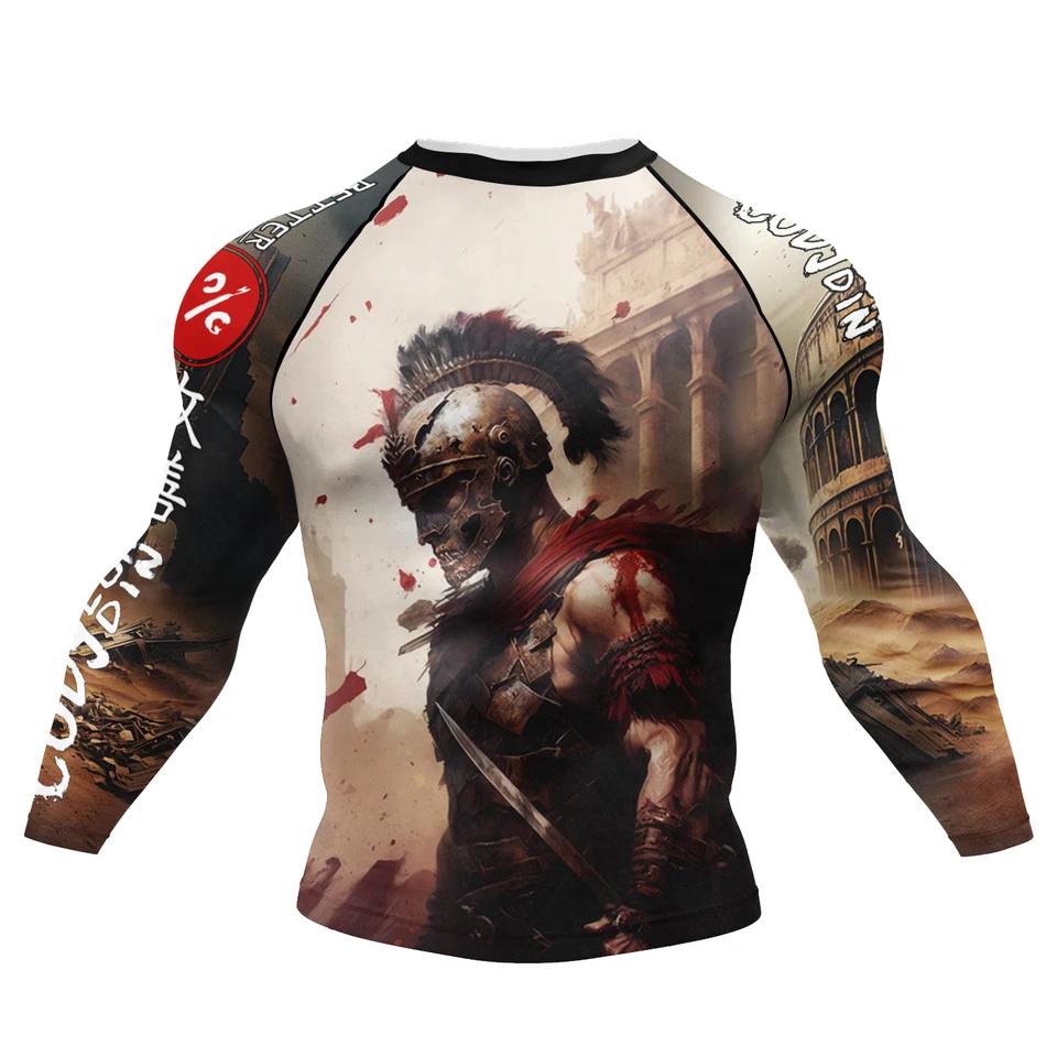 Polyester sublimácia Vysoko elastická bjj vyrážková stráž no gi mma jiu jitsu fighting grappling compression košeľa Oem Gym Fitness Topy