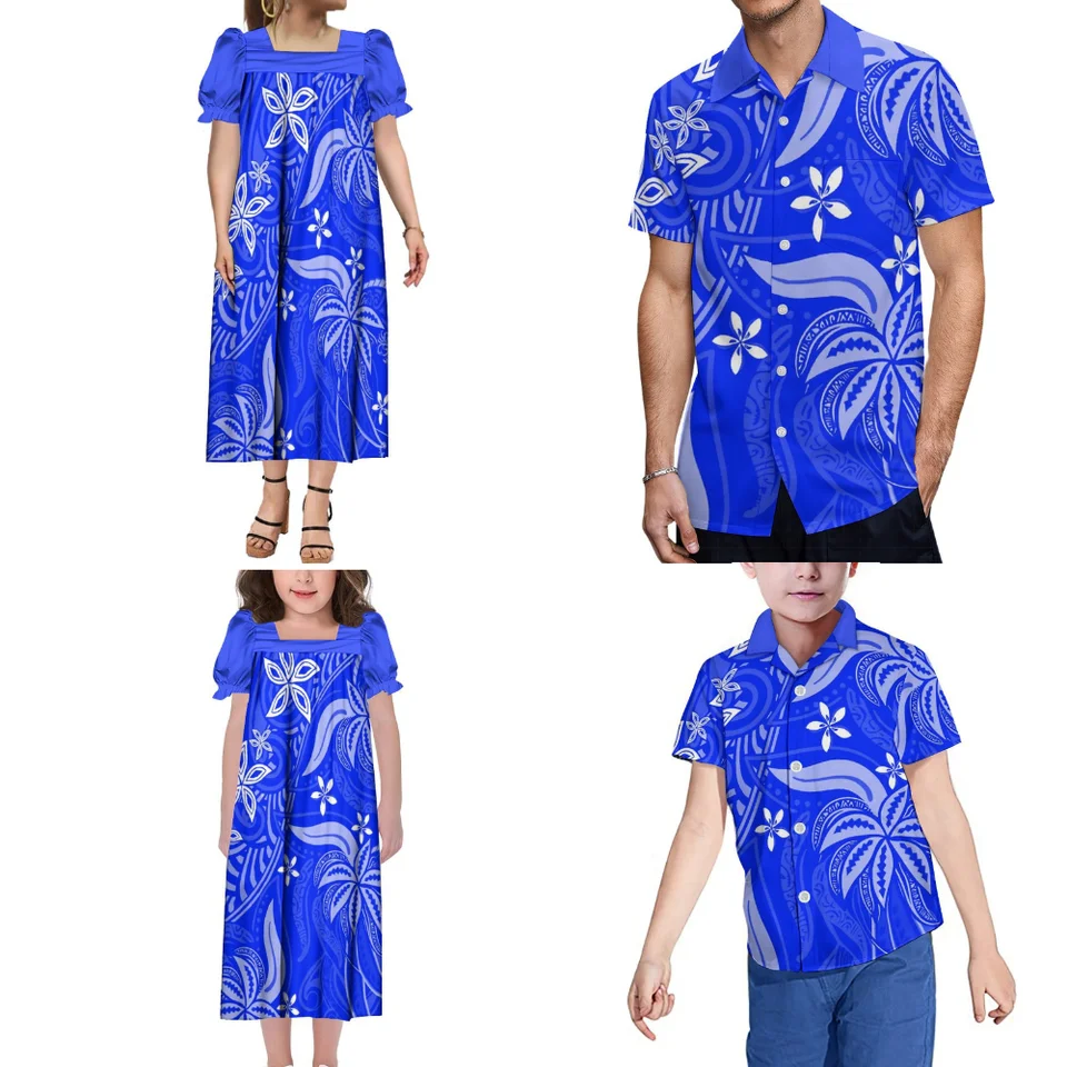 Polynézska rodinná večierok Set Matka dcéra Mumu šaty Príležitostné voľné sukňu Otca Son vrecko košeľa Custom Wholesale Island Set