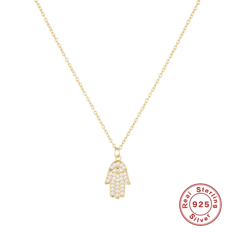 Pomocník 925 Sterling Silver Punk Bling Ice Out Hamsa Ručne náhrdelník pre mužov Darček darček Fatima zirkón Palm Pendants Náhrdelník šperky