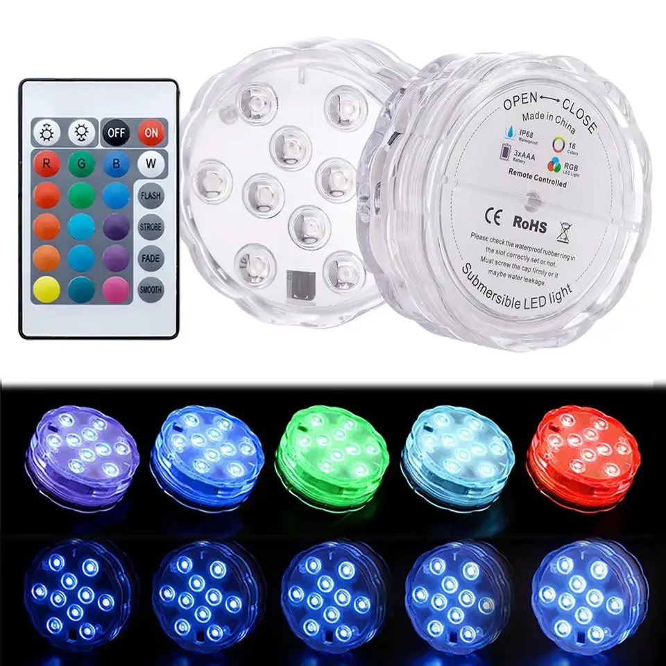 Ponorné LED svetlá s diaľkovým podvodným bazénom Light IP68 prísavky 3/10 LED jasná lampa RGB pre rybník/bazén/akvárium