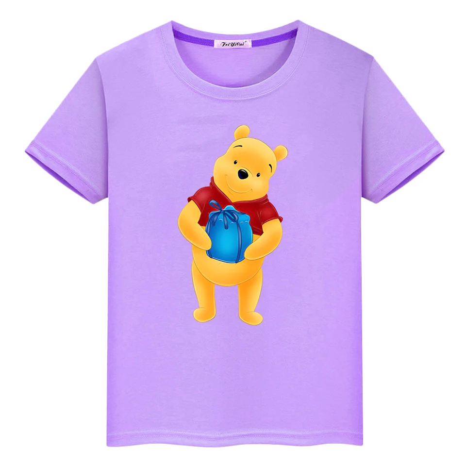 Pooh Bear Print 100%bavlnená tričko pre deti chlapcov 10 rokov pýcha tričko Disney anime krátke kawaii topy y2k jeden kus dievčenského oblečenia