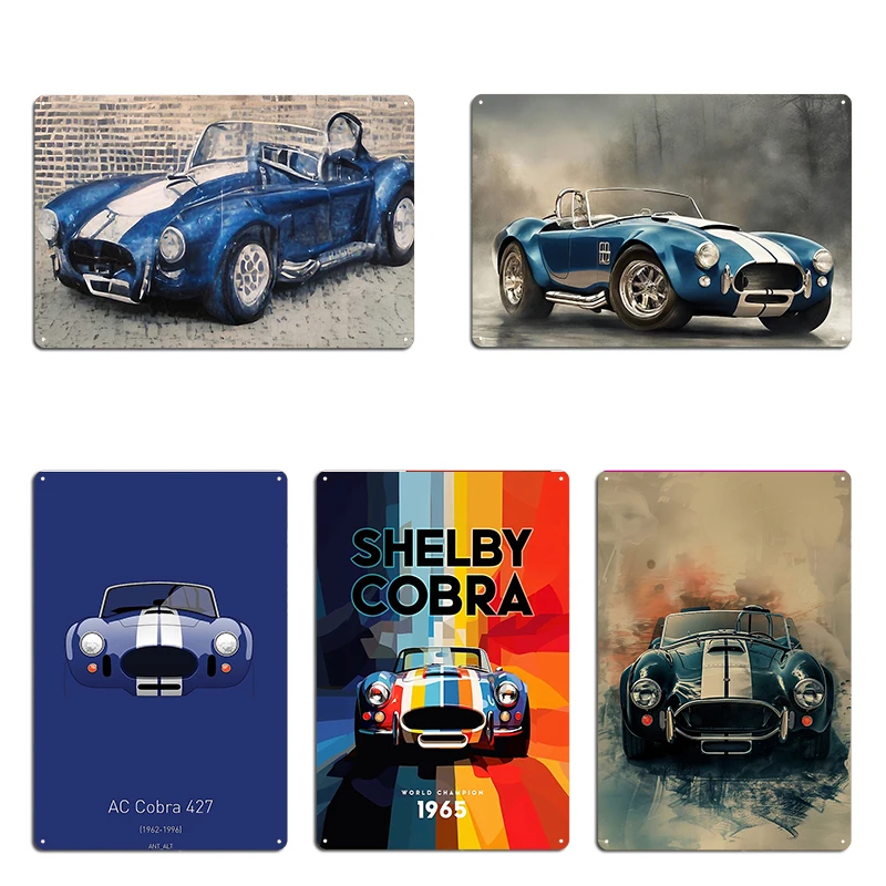 Pop Art Blue AC Shelby Cobra 1965 Športové autá Artwork 427 Kovové plakety vtipné garáž nástenná maľba nástenná pub