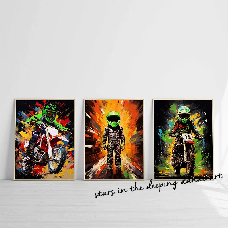 Pop Cartoon Motocross Dirt Bike Motocykel Motocykel Art Art plagát maľba nástenné výtlačky Obrázok pre deti