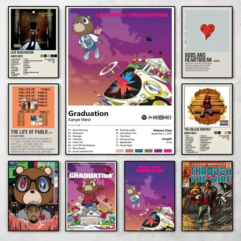 Pop Hip Hop Rapper Kanye West Plagát estetická hudba Album obal Canvas maľba Obrázky pre izbu bar stena