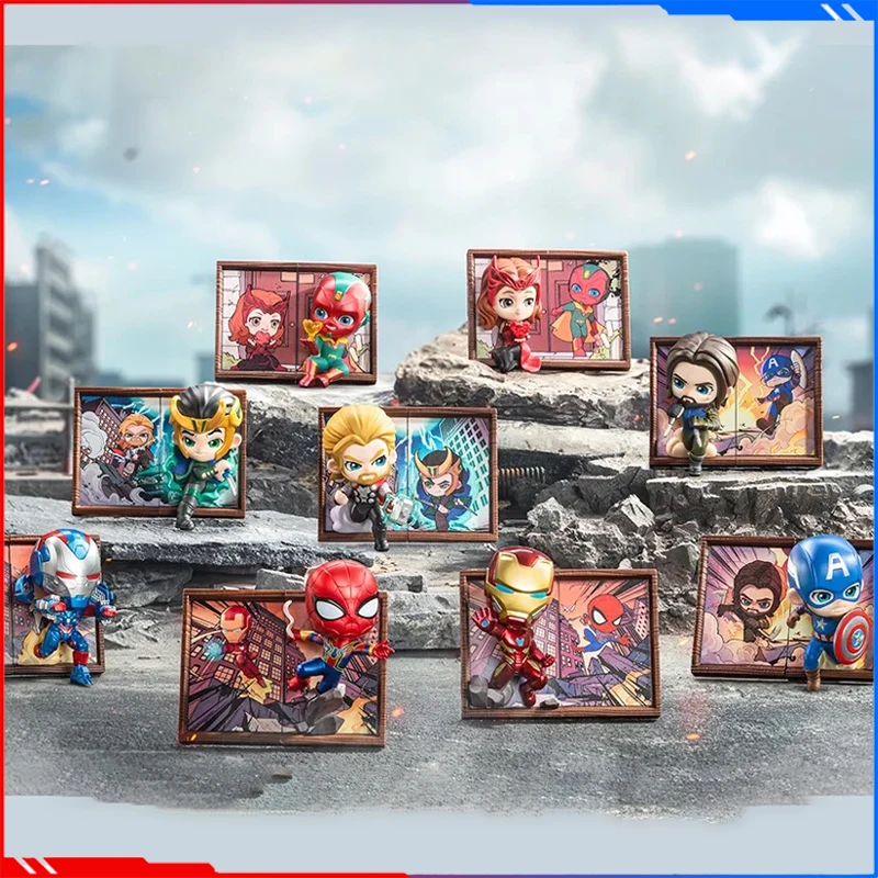Pop Marve Marvel Photo rámca Series Blind Box 2024 Nový Q-štýl Iron Man Spider Man Mystery Box Detské hračky narodeniny darček