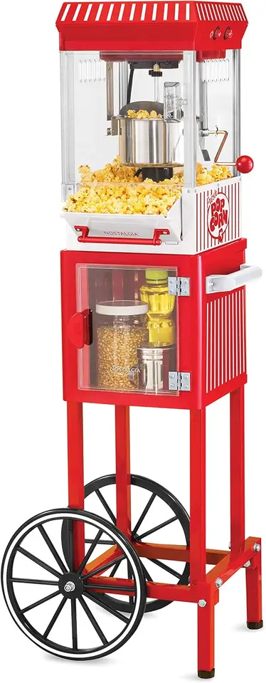 Popcorn Maker Machine - Profesionálny vozík s rýchlosťou 2,5 oz Make až 10 šálok - Vintage Popcorn Machine Movie