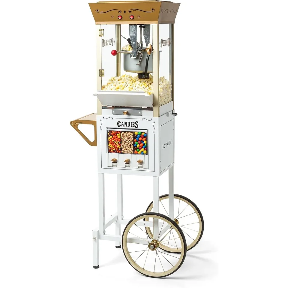 Popcorn Maker Professional Cart, 8 oz kanvica vyrába až 32 šálok, vintage kino Popcorn Machine s tromi cukríkmi