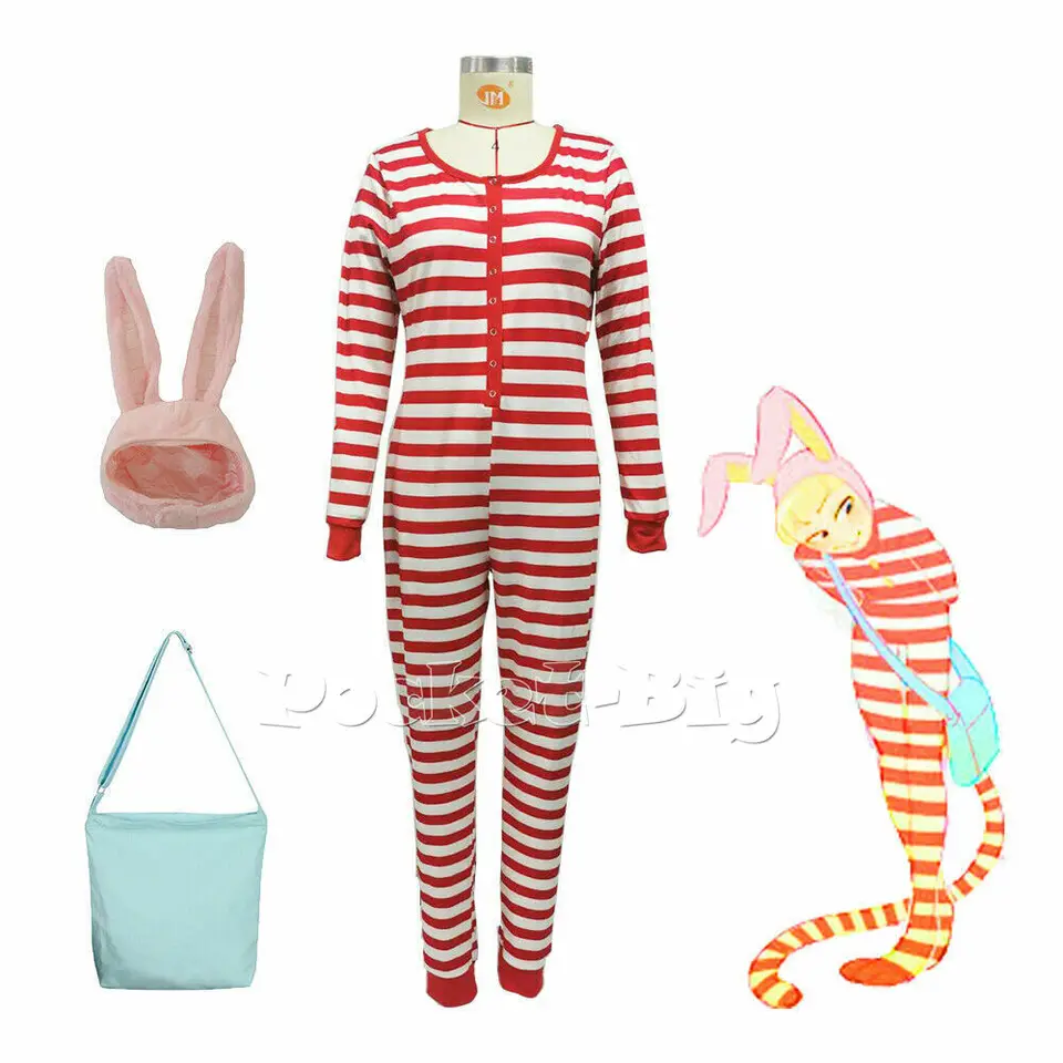 Popeke, kostým Cosplay s taškou s bielymi a červenými pruhovanými pyžamami, plyšový bunny ucho s chvostom vianočná noc