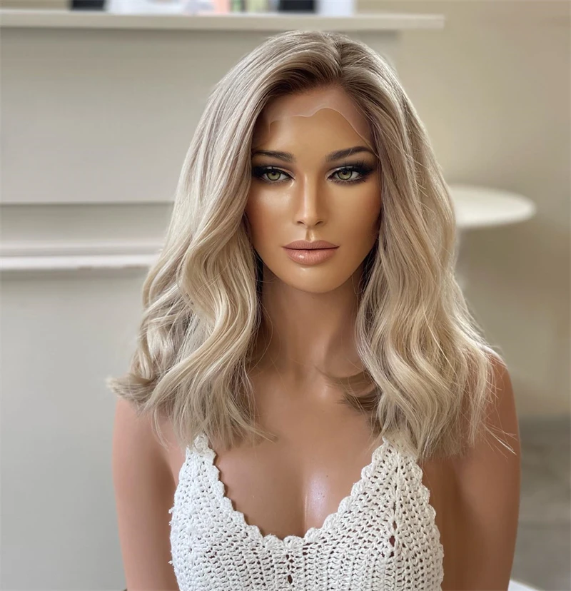 Popolová blondínka Dĺžka ramena Čipky predné parochne pre ženu za tieňované medové blond parochne syntetické cosplay vysoké tepelné vlákno čipky parochne