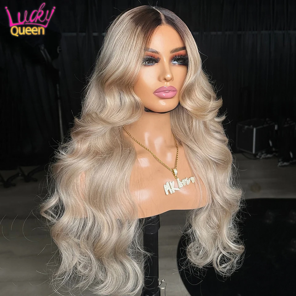 Popolová blondínka s hnedými koreňmi čipky predné parochňu ľudské vlasy 13x6 Body Wave Humánne vlasy Parochne 180%