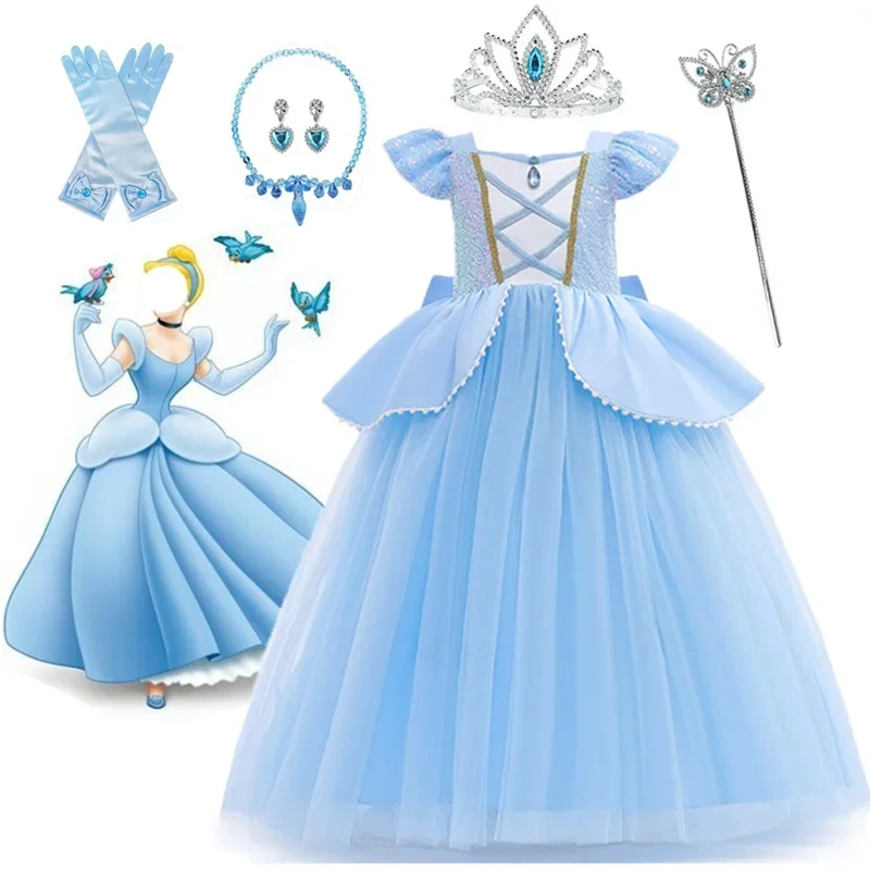 Popoluška kostým pre dievčatá Halloween Veľkonočné maskovanie 2024 Nové deti Cosplay princezná šaty detská narodeninová oslava Severs Mesh šaty