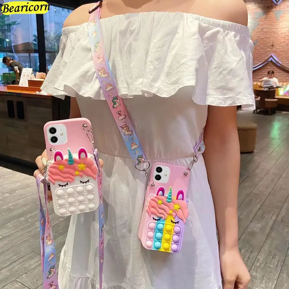 Popové puzdro pre mince pre iPhone 15 14 13 12 Mini 11 Pro x XS Max xr 6s 7 8 Plus SE2 SE3 Unicorn Peňaženka Fidget hračky bublinky bublinky