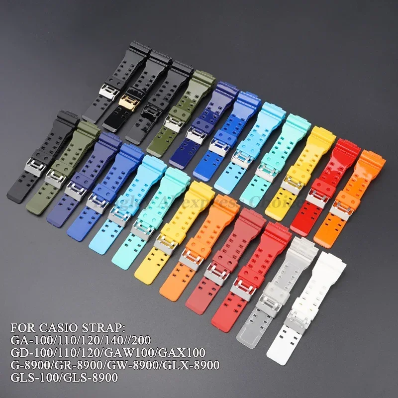 Popruh pre Casio pre G-Shock GA-100/110/140/200/400/700 GD-100 G-8900 GW-8900 Men Sport Witerproof Resin Silikone Watch Band 16 mm