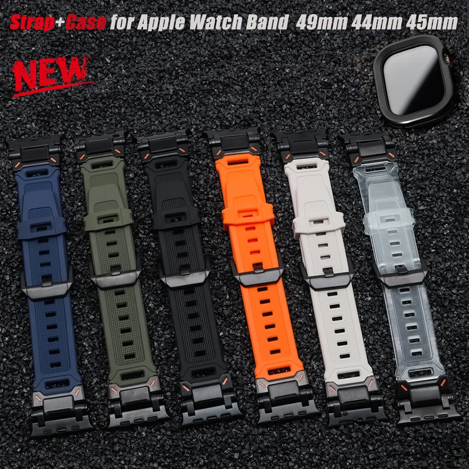 Popruh+puzdro pre Apple Watch Band Ultra 2 49 mm 44 mm 45 mm kovový titánový kryt Silikón pre IWATCH série 9 8 7 6 5 4