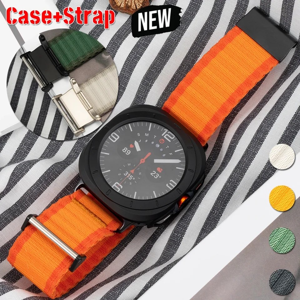 Popruh+puzdro pre Samsung Galaxy Watch 7 Ultra 47 mm temperovaný sklenený chránič PC Cover Cover Nylon Nylon Nylon pre Galaxy Watch