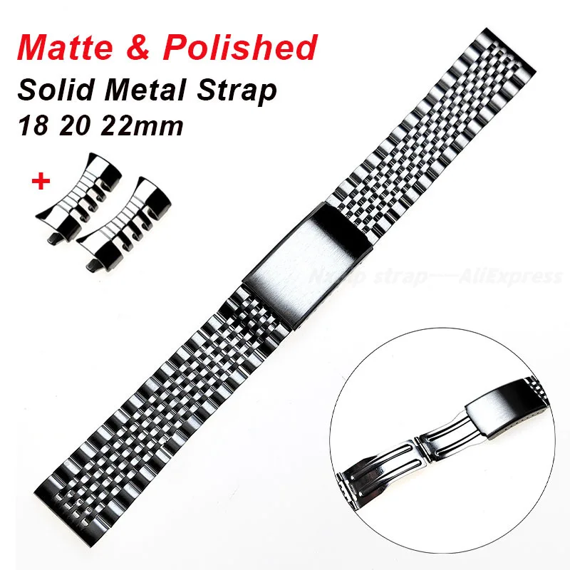 Popruh z nehrdzavejúcej ocele 18 mm 20 mm 22 mm zakrivené koncové kovové hodinky pre Seiko pre Rolex pre náramok na sledovanie občanov