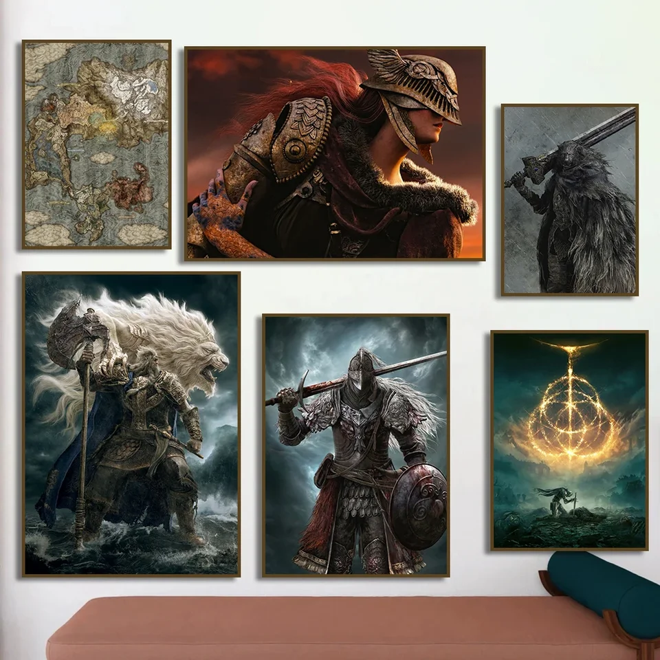 Populárna hra Elden mapa Art Malenia Oddelený plagát Warrior Canvas maľba kaviarne Bar izba Decor