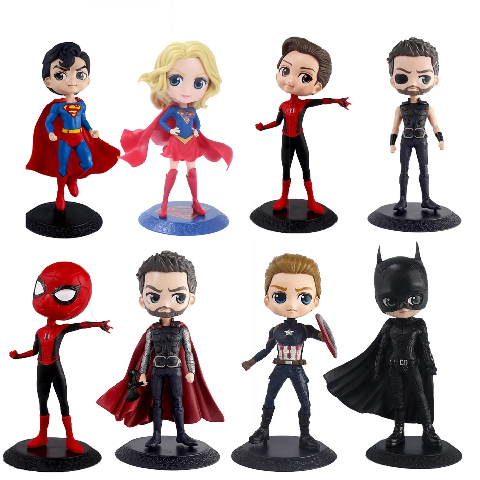 Populárna q verzia Big Head The Avengers 8-17,5 cm postava Superman Supergirl Batman Spider Man Model Ozdoby anime periférie hračky