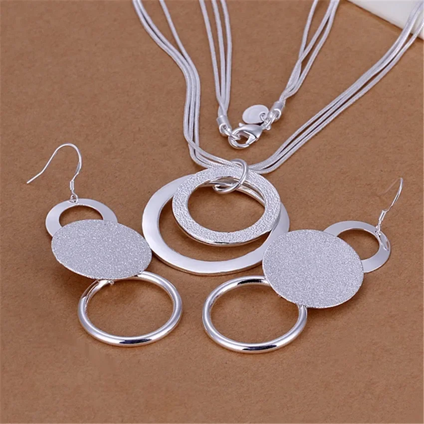 Populárna značka matný kruh 925 Sterling Silver náušnice náhrdelníkových šperkov pre ženy módna svadobná strana kúzlo sviatočný darček