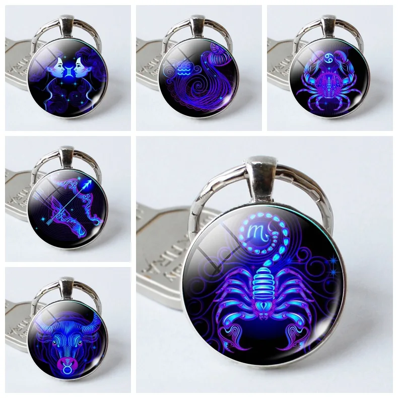 Populárne 2021 Nové príslušenstvo Dvanásť konštelácií Time Stone Metal Keychains Fashion Simple Small Gift Trendy Charms Keychain