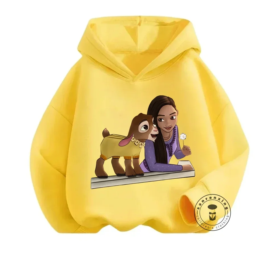 Populárne Disney Wish Cartoon Hoodie s dlhým rukávom, odev roztomilých dievčat ideál ako darčekový trendový a útulný pre jesennú a zimnú sezónu