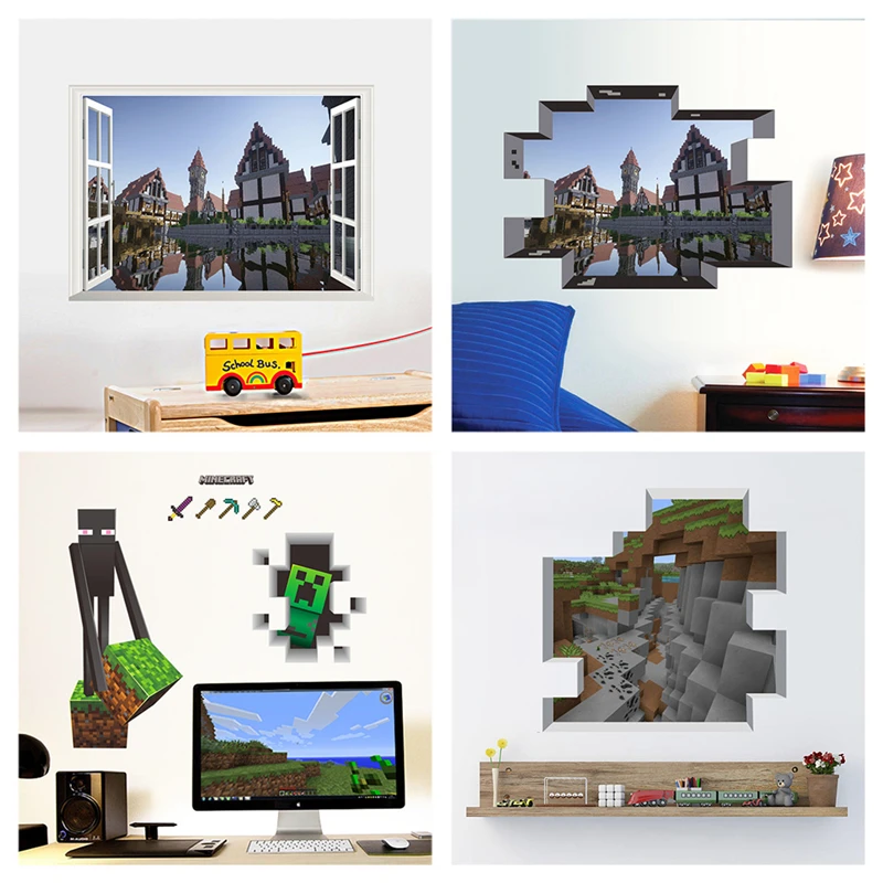 Populárne nálepky na nástenné umenie pre detskú izbu domáca dekorácia DIY 3D okno zlomené nástenné nástenné nálepky PVC plagát