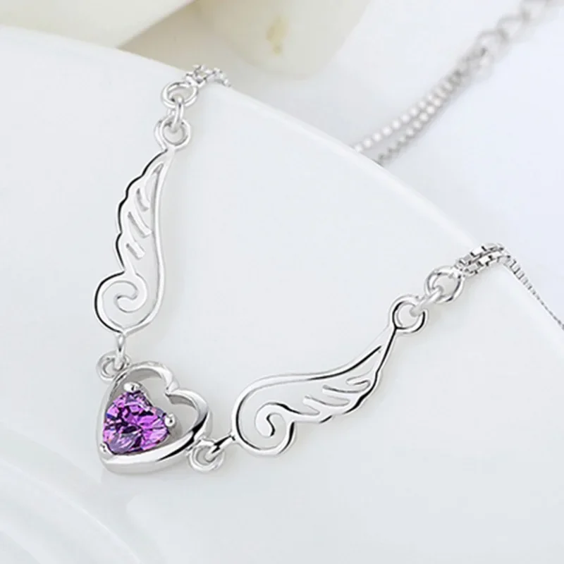 Populárny 925 Sterling Silver Angel Wings Srdce Tvar náhrdelník pre ženy