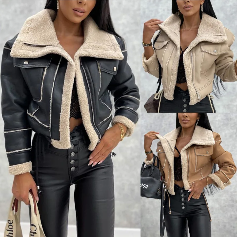 Populárny jahňací vlnený kabát pre dámsky zimný zimný kórejský korean nový malý zhustený krátky kožušina One Piece Coat Winter bunda Ženy