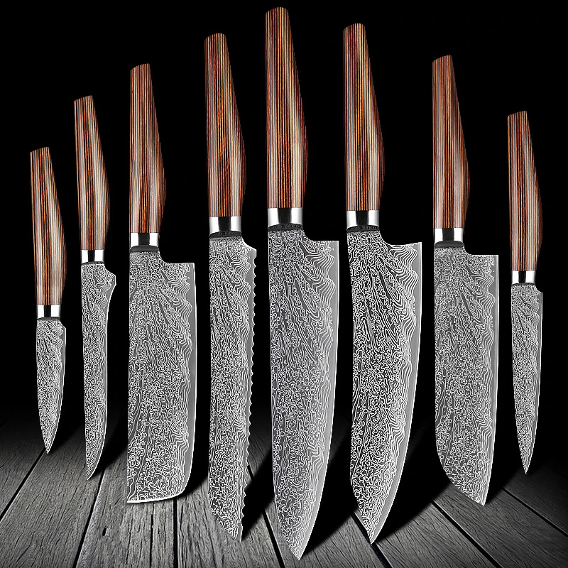 Populárny kuchynský nôž šéfkuchár Nakiri nôž zamrznuté nelepivé príslušenstvo s Santoku Razor Sharp Blade Vysoko kvalitné kuchynské nože