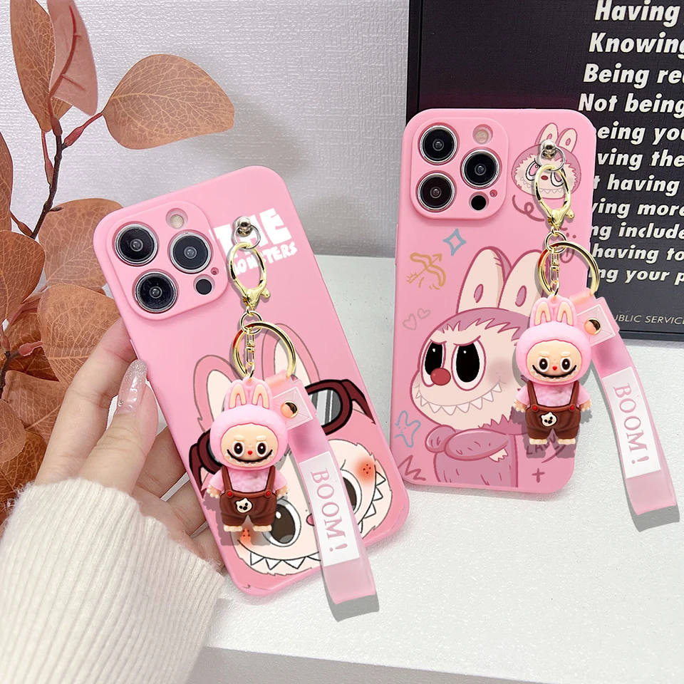 Populárny prípad Cartoon Cartoon Key Chain Pase pre telefóny pre Redmi Note 12 11 10 9 8 7 Pro Plus 8t 9t 10x 9s 11s 11t ružové puzdro