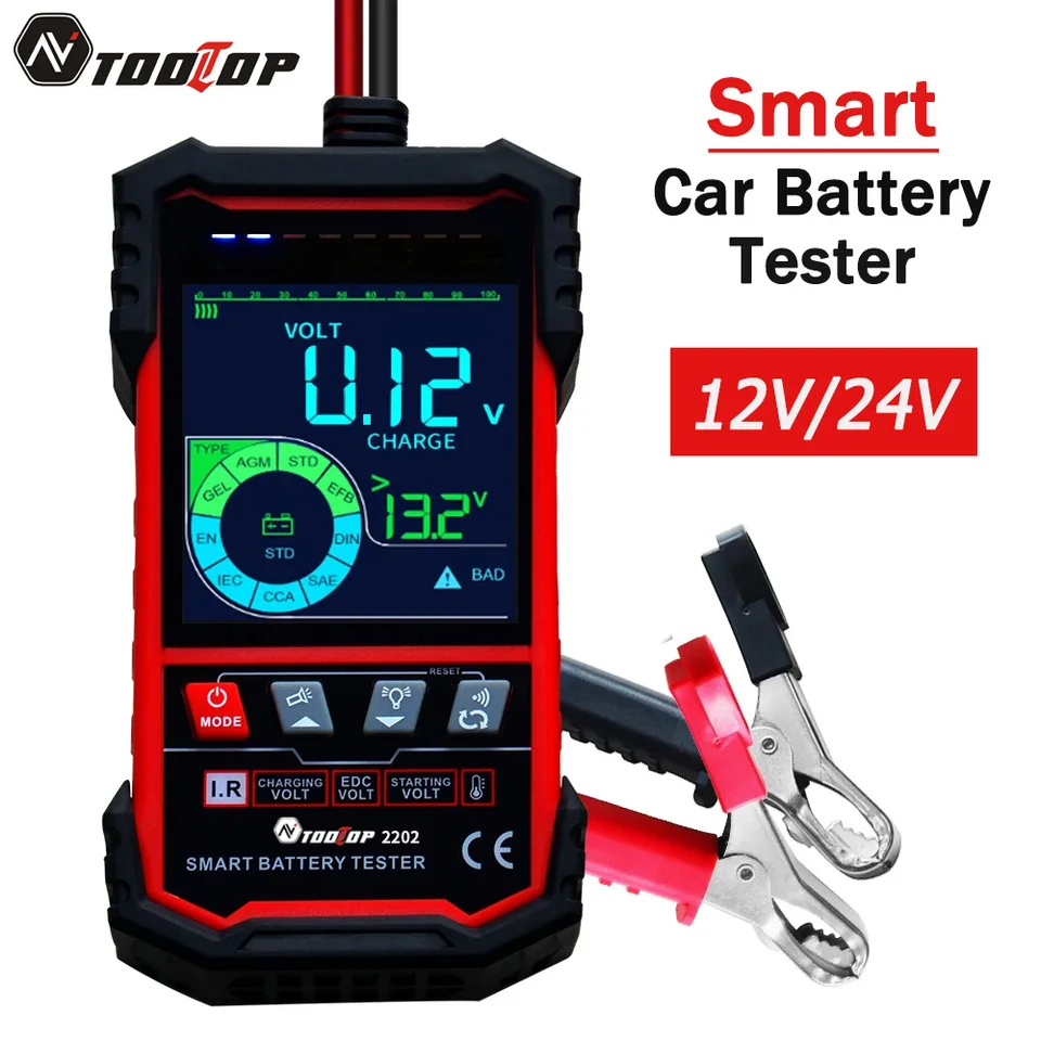 Popuľ 3,2 palca Tester batérií s batériou 12 V 24 V Teplotné napätie batérie Vnútorný odpor pre test batérie kyseliny olovna