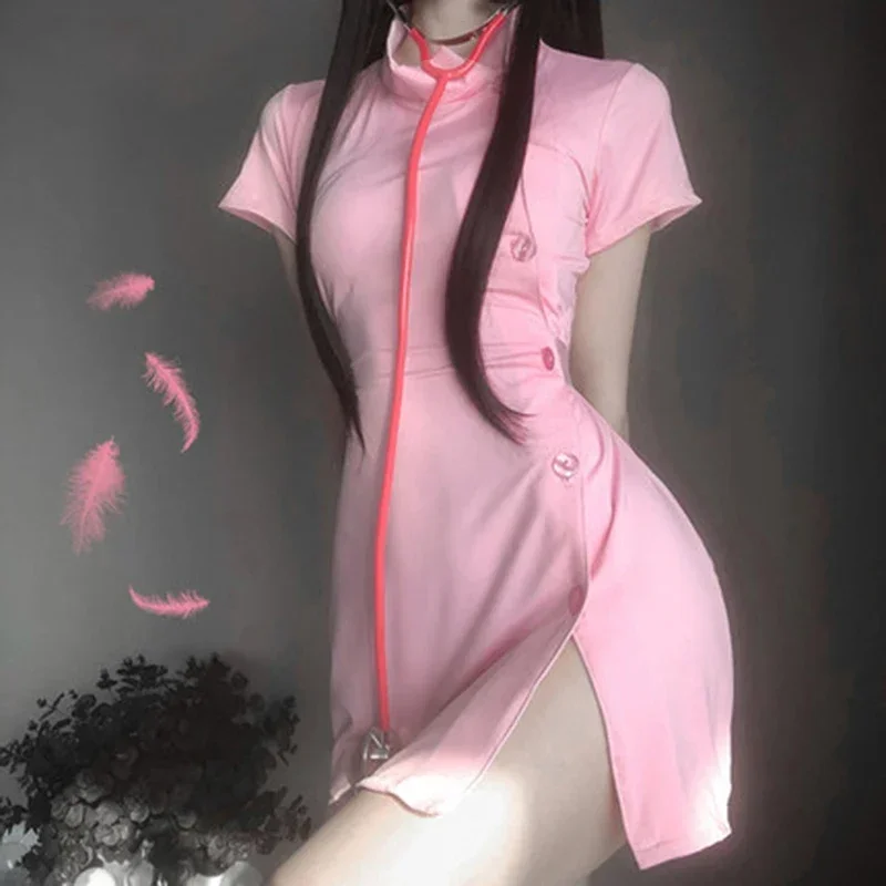 Porno obleky Ženy erotické sexy spodná bielizeň sestra Uniform Cosplay kostým ružové biele mini šaty s nohavičkami Doktor Doktor pre dospelých Roleplay